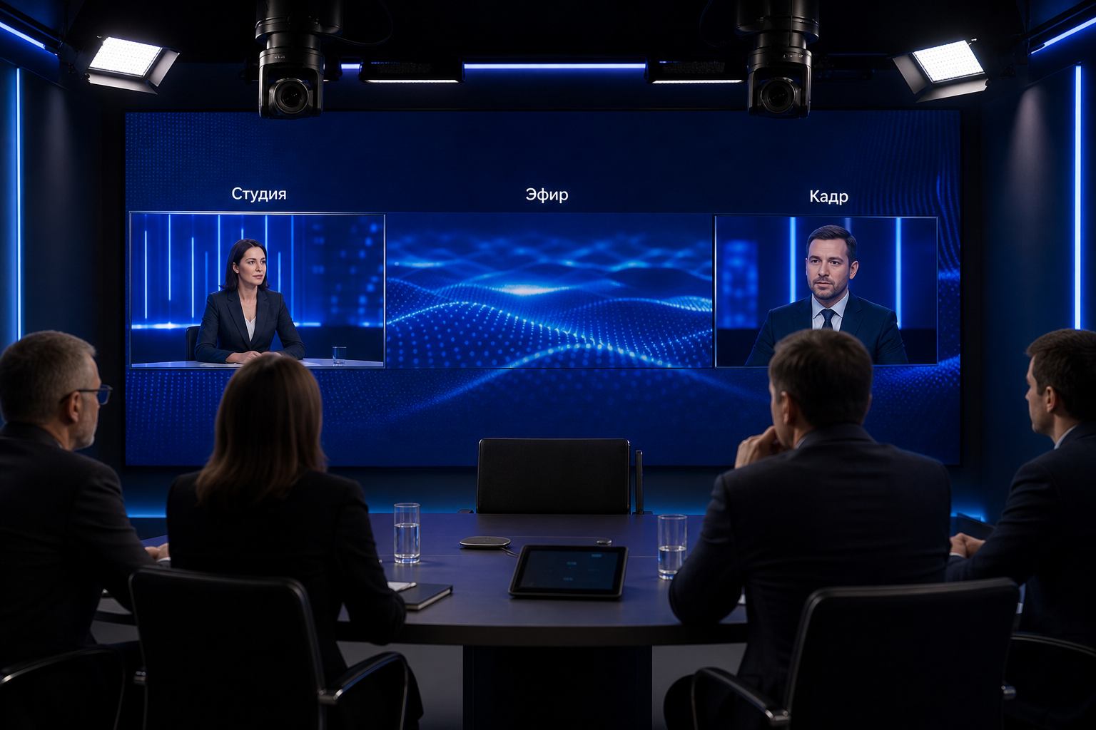 Корпоративная переговорная в логике мини-студии: свет, PTZ, LED, управление