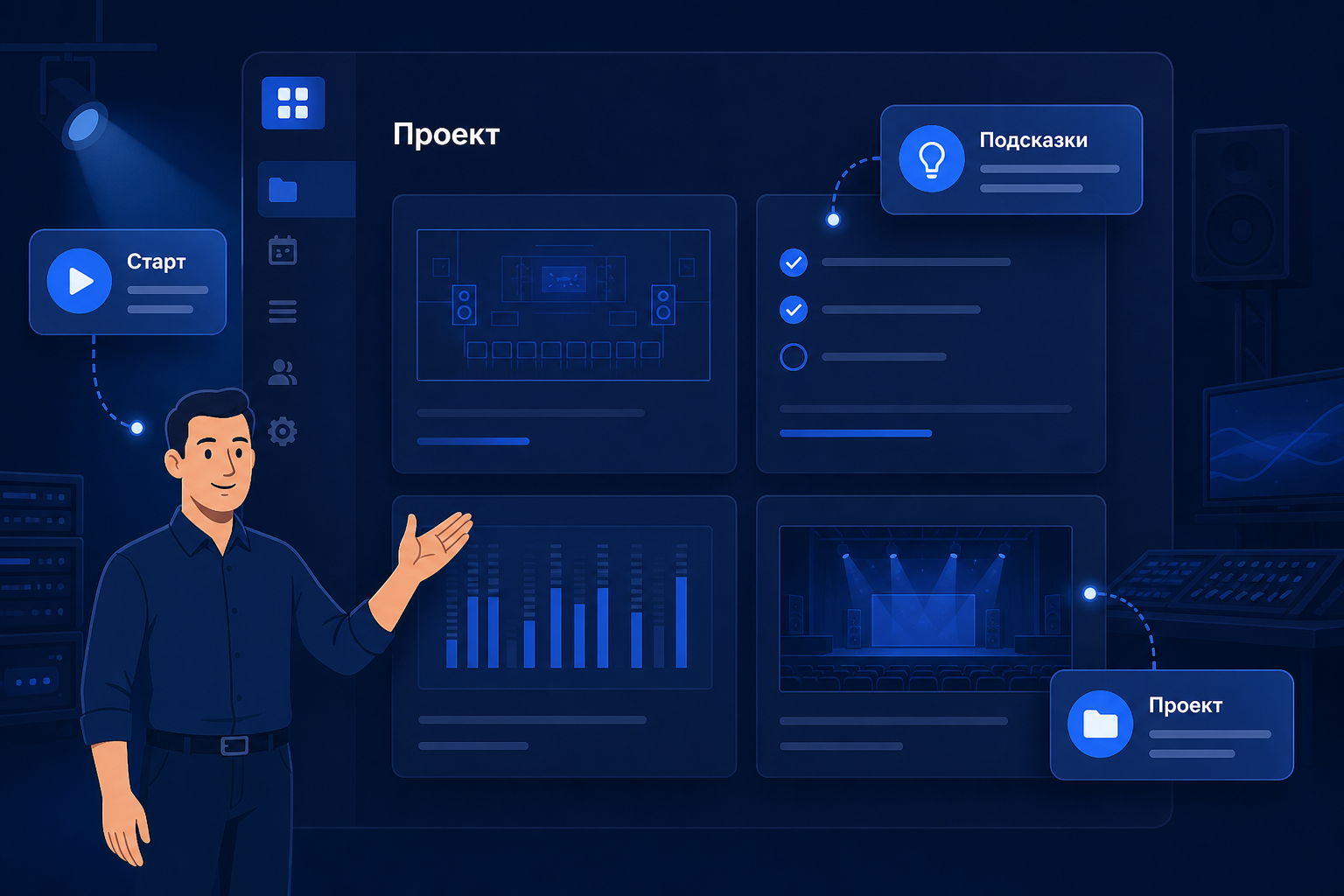 Приветствие и приглашение к подсказкам в онбординге Magic Tool AV