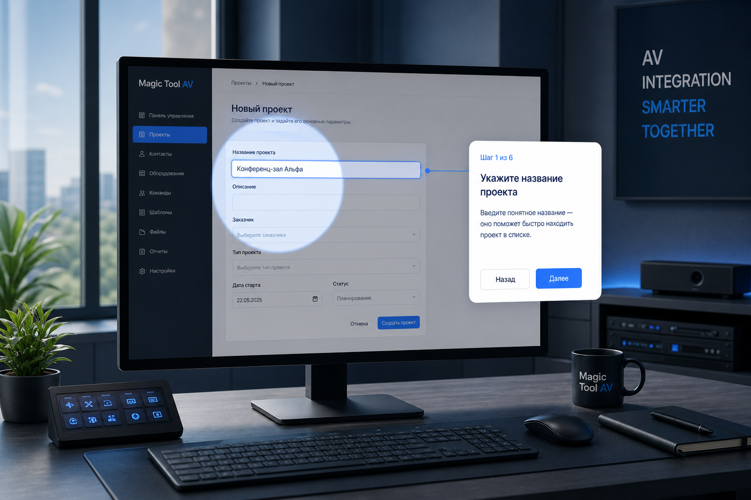 Мастер-помощник с подсветкой шага в интерфейсе Magic Tool AV